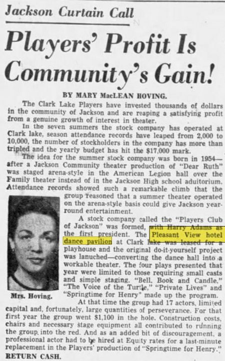 Pleasant View Hotel and Dance Pavillion - Oct 09 1960 Article (newer photo)